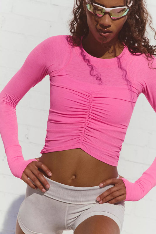 Tempo Ruched Long Sleeve | Fuchsia Flirt