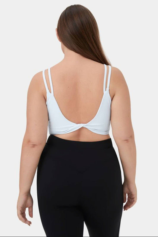 In My Feels Double Straps Backless Twisted Workout Cropped Tank Top | White